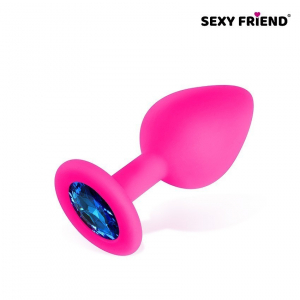 Пробка с синим кристаллом "Sexy Friend" фуксия, M
